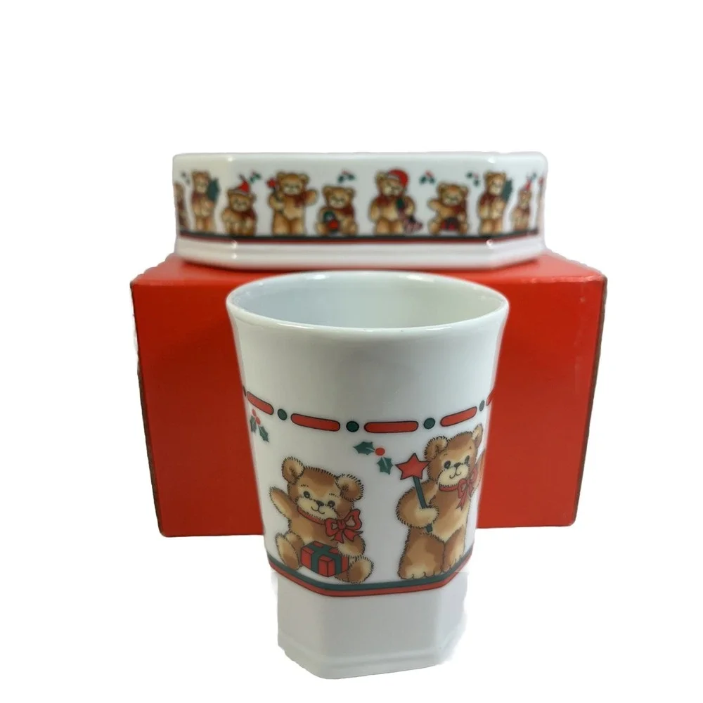Teddy Bear Bathroom Cup Soap Dish Set Bergners Japan Christmas Holiday